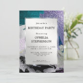 Invitation Anniversaire | Faux Métallurgique Lilac Aqua (Debout devant)