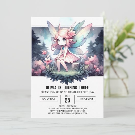 Invitation Anniversaire fée enchantée (Debout devant)