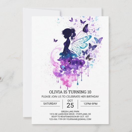 Invitation Anniversaire Fée Enchantée Personnalisée (Devant)