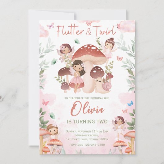 Invitation Anniversaire Fée, Forêt de Jardin Enchanté Fantais (Devant)