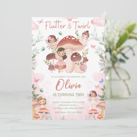 Invitation Anniversaire Fée, Forêt de Jardin Enchanté Fantais (Debout devant)