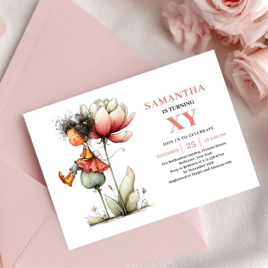Invitation Anniversaire Fée Harmonie Fille Rose Bl