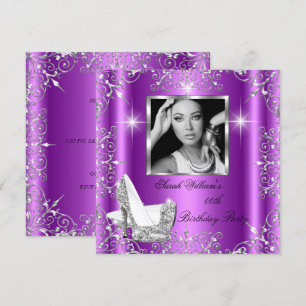 Invitation Anniversaire Femme Magenta Silver Heels Photo