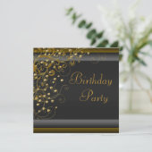 Invitation Anniversaire Femme Noir Or Perle Dorée Tourbillon  (Debout devant)