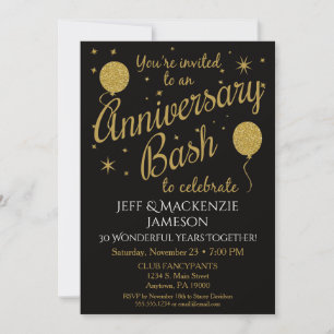 Invitation Anniversaire Festive Party Gold Ballons