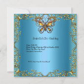 Invitation Anniversaire fête 21e papillon Turquoise Blue Gold (Dos)