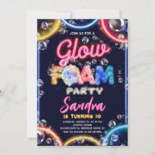 Invitation Anniversaire Fête à Mousse Lumière Néon - Bulles d (Devant)