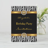 Invitation Anniversaire Fête Animal Zebra Gold Jew (Debout devant)