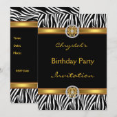 Invitation Anniversaire Fête Animal Zebra Gold Jew (Devant / Derrière)