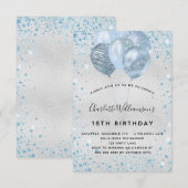 Invitation Anniversaire fête argent bleu parties scintillant  (Devant / Derrière)