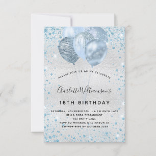 Invitation Anniversaire fête argent bleu parties scintillant