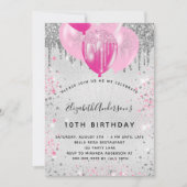 Invitation Anniversaire fête argent rose parties scintillant (Devant)