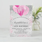 Invitation Anniversaire fête argent rose parties scintillant (Debout devant)