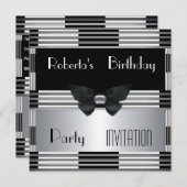 Invitation Anniversaire Fête Art Déco Noir Argent  (Devant / Derrière)