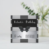 Invitation Anniversaire Fête Art Déco Noir Argent  (Debout devant)