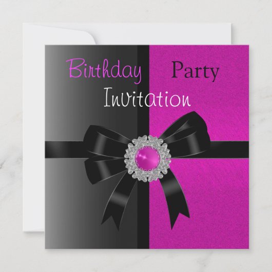 Invitation Anniversaire Fête Black Bright Pink Jew (Devant)