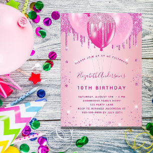 Invitation Anniversaire fête blush rose parties scintillant b