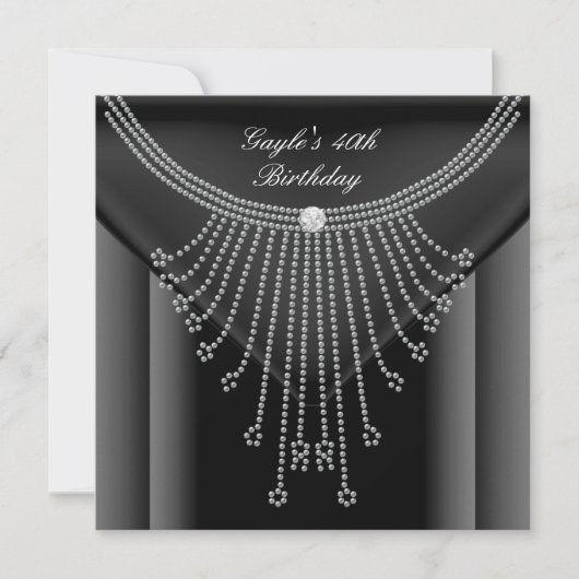 Invitation Anniversaire Fête Collier Noir Bijou Diamant (Devant)