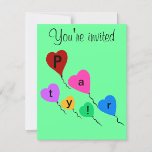 Invitation Anniversaire Fête Colorful Heart Balloons Invitati