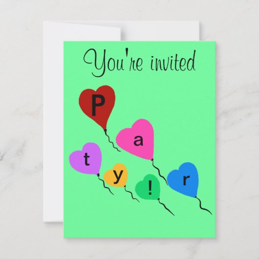 Invitation Anniversaire Fête Colorful Heart Balloons Invitati (Devant)