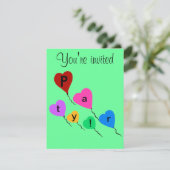 Invitation Anniversaire Fête Colorful Heart Balloons Invitati (Debout devant)