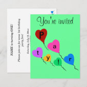 Invitation Anniversaire Fête Colorful Heart Balloons Invitati (Devant / Derrière)