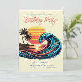 Invitation Anniversaire fête-coucher Rétro Surf Vague (Debout devant)
