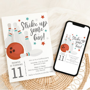 Invitation Anniversaire Fête de Bowling pour Enfants Modernes
