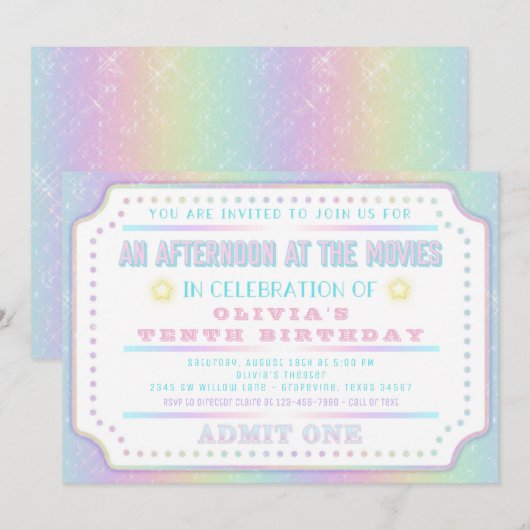 Invitation Anniversaire Fête de Cinéma Arc-en-Ciel (Devant / Derrière)