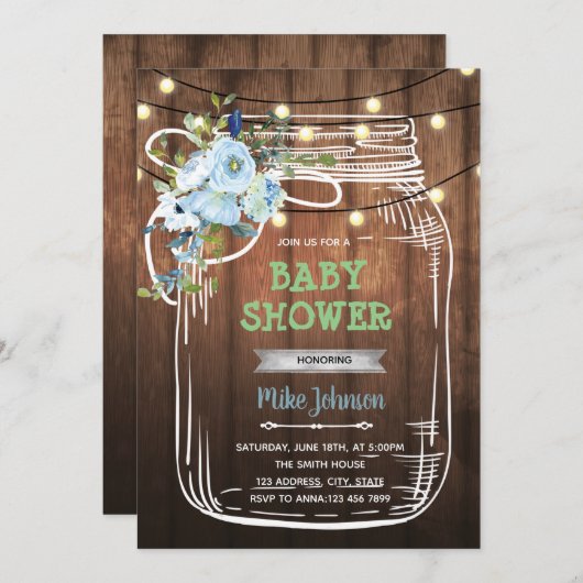 Invitation anniversaire fête de douche pot mason b (Devant / Derrière)
