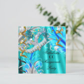 Invitation Anniversaire Fête de Mascarade Fabuleuse Bleu Turq (Debout devant)