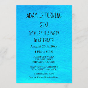 Invitation Anniversaire Fête Eau Bleue Nom personnalisé Cool