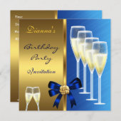 Invitation Anniversaire Fête Élégant Bleu Noir Or (Devant / Derrière)