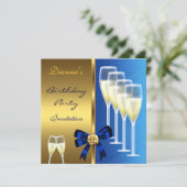 Invitation Anniversaire Fête Élégant Bleu Noir Or (Debout devant)
