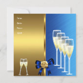 Invitation Anniversaire Fête Élégant Bleu Noir Or (Dos)