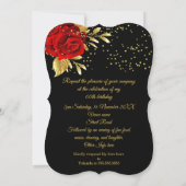 Invitation Anniversaire Fête Exotique Rouge Rose Noir Floral  (Dos)