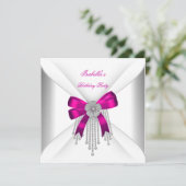 Invitation Anniversaire Fête Hot rose Bow Argent Blanc Diaman (Debout devant)
