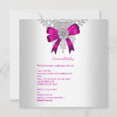 Invitation Anniversaire Fête Hot rose Bow Argent Blanc Diaman (Dos)
