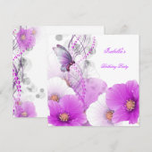 Invitation Anniversaire Fête Joli Floral Lilac Papillon blanc (Devant / Derrière)