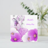 Invitation Anniversaire Fête Joli Floral Lilac Papillon blanc (Debout devant)