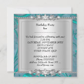 Invitation Anniversaire Fête Joli Turquoise Floral Diamond Im (Dos)