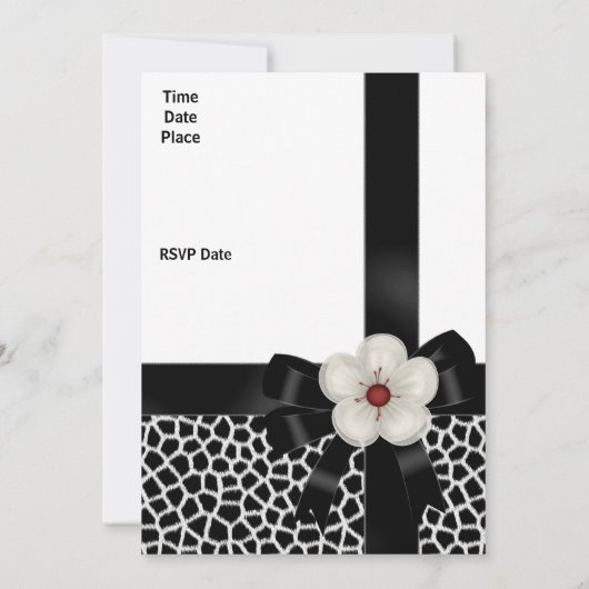 Invitation Anniversaire Fête Noir Blanc Bow (Dos)
