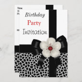 Invitation Anniversaire Fête Noir Blanc Bow (Devant / Derrière)