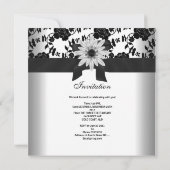 Invitation ANNIVERSAIRE Fête Noir Blanc Fleur Diamant (Dos)