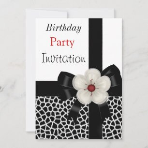 Invitation Anniversaire Fête Noir Blanc Ruban
