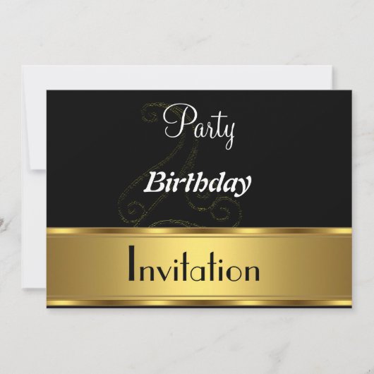 Invitation Anniversaire Fête Or Noir (Devant)