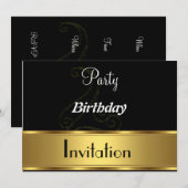 Invitation Anniversaire Fête Or Noir (Devant / Derrière)