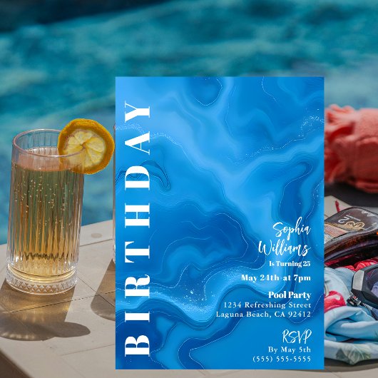 Invitation Anniversaire Fête-Piscine Party-Moonstone Blue
