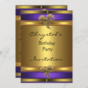 Invitation Anniversaire fête Purple Gold Jewel Bow