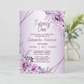 Invitation Anniversaire Fête rose Floral Violet Violet Cadre  (Debout devant)